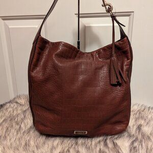 Coach F26122 Avery Brown Croc Hobo Croc Embossed Brown Leather